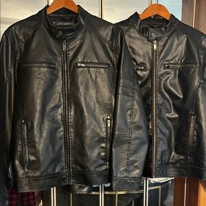 Guess Faux Leather Men's Black and Dark Brown Racing Jackets- sold as set. Sz M